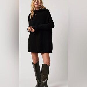 Free People Ottoman Slouchy Tunic Sweater Black Oversized XS